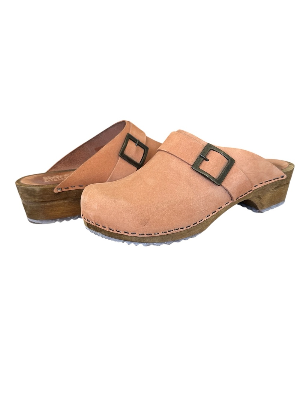 SANITA Urban Nubuck Leather Clog Tan Wood Platform Danish Scandinavian Comfort